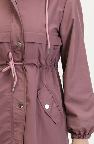 Belt Detailed Long Trench Coat Brc1908 1908-02 Dusty Rose 1908-02