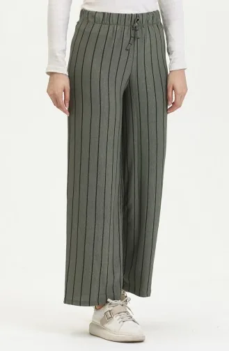 Pantalon Coupe Large Fluide Uni Froissé 8731-03 Kaki 8731-03