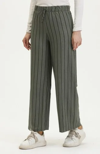 Pantalon Coupe Large Fluide Uni Froissé 8731-03 Kaki 8731-03