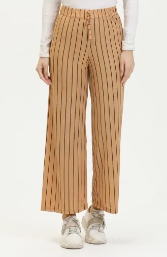 Pantalon Coupe Large Fluide Uni Froissé 8731-02 Moutarde 8731-02