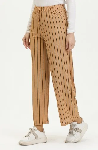 Pantalon Coupe Large Fluide Uni Froissé 8731-02 Moutarde 8731-02