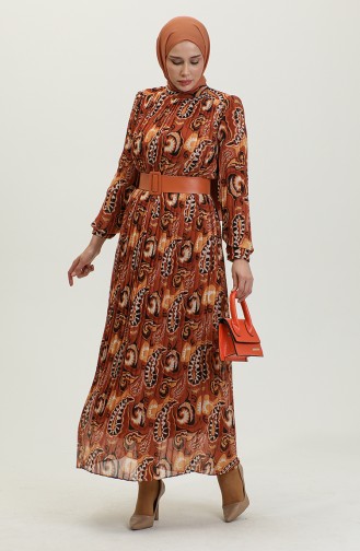Robe Plissée Mousseline Brique 7686 1193