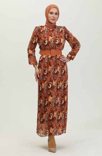 Robe Plissée Mousseline Brique 7686 1193