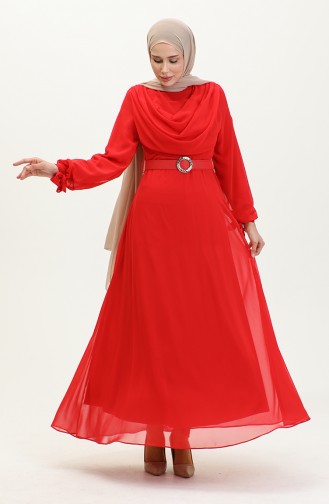 Drapiertes Detailliertes Chiffonkleid Rot 7841 1177