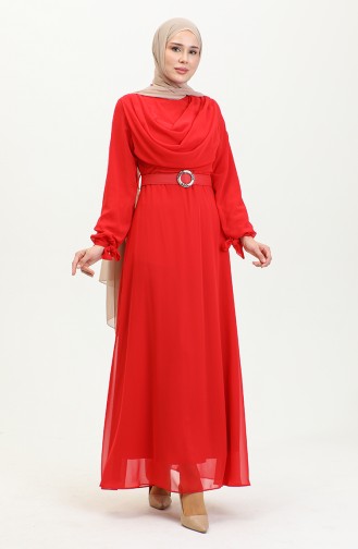 Drapiertes Detailliertes Chiffonkleid Rot 7841 1177