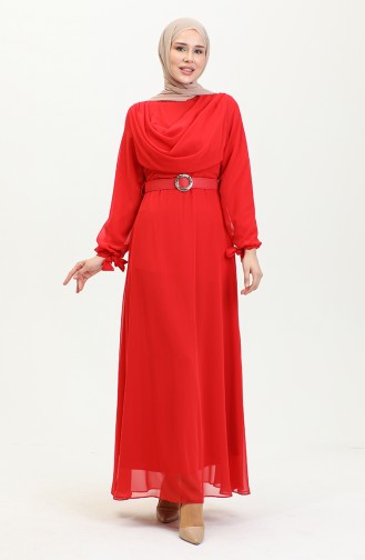 Drapiertes Detailliertes Chiffonkleid Rot 7841 1177