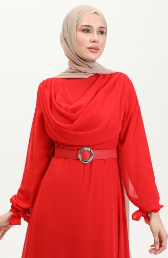 Drapiertes Detailliertes Chiffonkleid Rot 7841 1177
