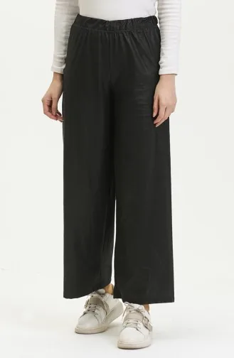 Flowy waist Elasticated wide Leg Flocked Leather Trousers 8728-01 Black 8728-01