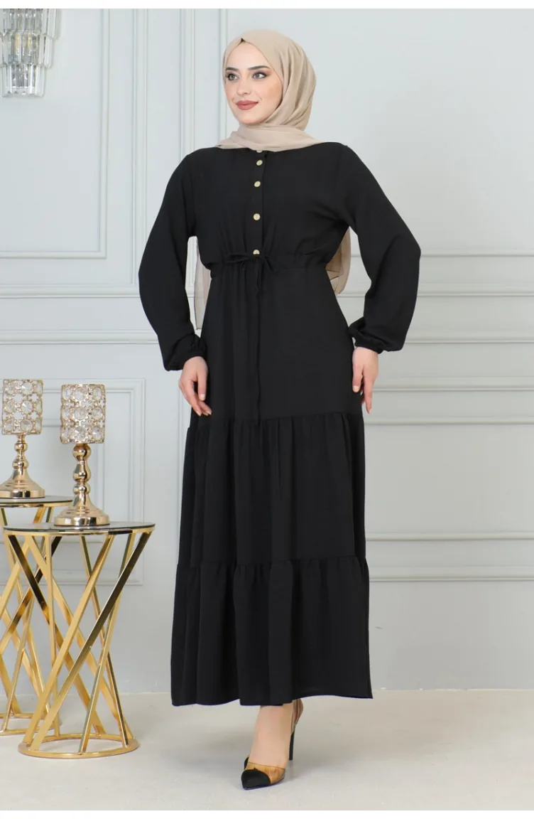 Afra Kleid Mit Spitzendetail 0001-01 Schwarz 0001-01