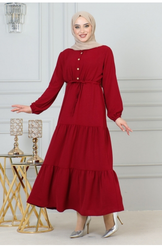 Afra Bağcık Detaylı Elbise 0001-04 Bordo