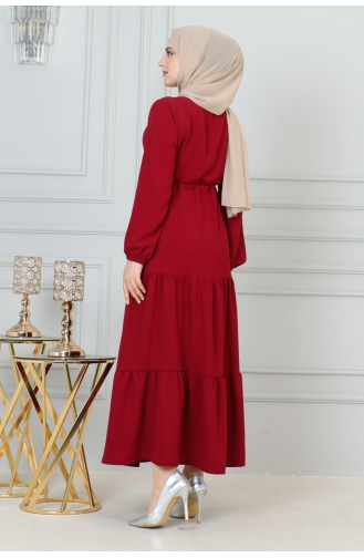 Afra Bağcık Detaylı Elbise 0001-04 Bordo