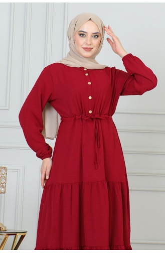 Afra Bağcık Detaylı Elbise 0001-04 Bordo