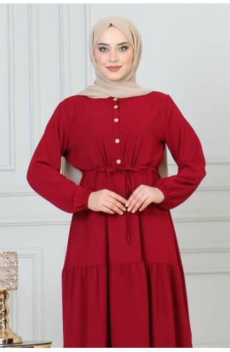 Afra Bağcık Detaylı Elbise 0001-04 Bordo