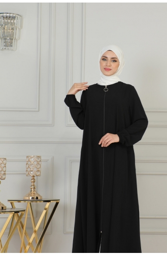 Boydan Fermuarlı Medine İpeği Ferace 2305-02 Siyah