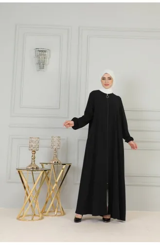 Medina Zijden Abaya Met Ritssluiting Over De Volledige Lengte 2305-02 Zwart 2305-02