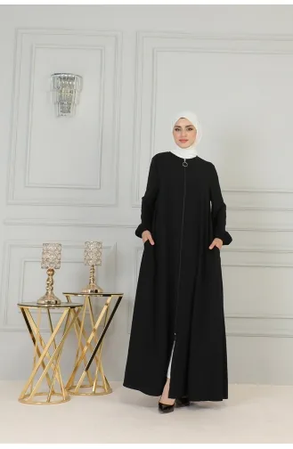 Medina Zijden Abaya Met Ritssluiting Over De Volledige Lengte 2305-02 Zwart 2305-02