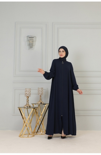 Boydan Fermuarlı Medine İpeği Ferace 2305-03 Lacivert