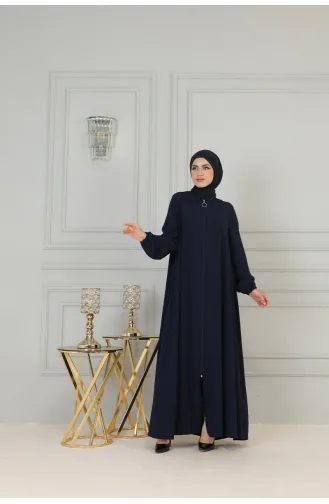 Boydan Fermuarlı Medine İpeği Ferace 2305-03 Lacivert