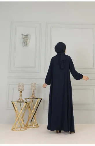 Boydan Fermuarlı Medine İpeği Ferace 2305-03 Lacivert