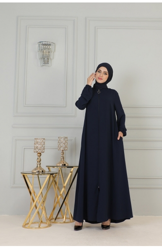 Boydan Fermuarlı Medine İpeği Ferace 2305-03 Lacivert