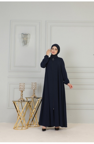 Boydan Fermuarlı Medine İpeği Ferace 2305-03 Lacivert