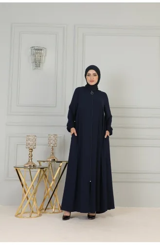 Boydan Fermuarlı Medine İpeği Ferace 2305-03 Lacivert