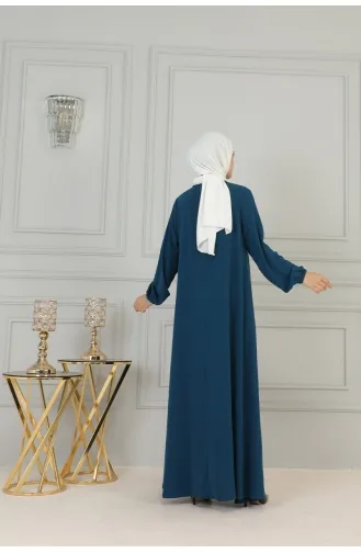 Boydan Fermuarlı Medine İpeği Ferace 2305-04 Petrol