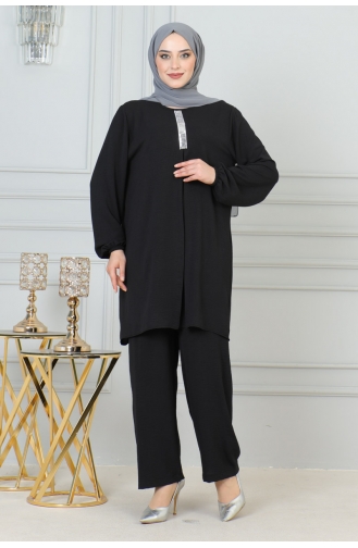 Sequin Detailed Hijab Suit 0002-01 Black 0002-01