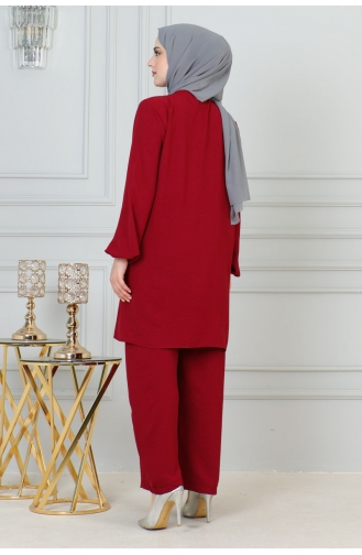 Sequin Detailed Hijab Suit 0002-02 Claret Red 0002-02