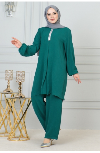 Sequin Detailed Hijab Suit 0002-03 Emerald Green 0002-03