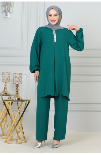 Sequin Detailed Hijab Suit 0002-03 Emerald Green 0002-03