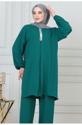 Sequin Detailed Hijab Suit 0002-03 Emerald Green 0002-03