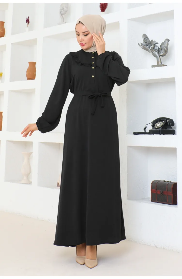 Rose Rüschen Aerobin Kleid 0003-01 Schwarz 0003-01