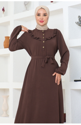 Rose Rüschen Aerobin Kleid 0003-03 Braun 0003-03