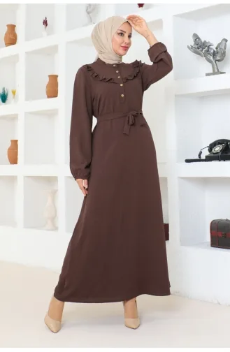 Rose Rüschen Aerobin Kleid 0003-03 Braun 0003-03