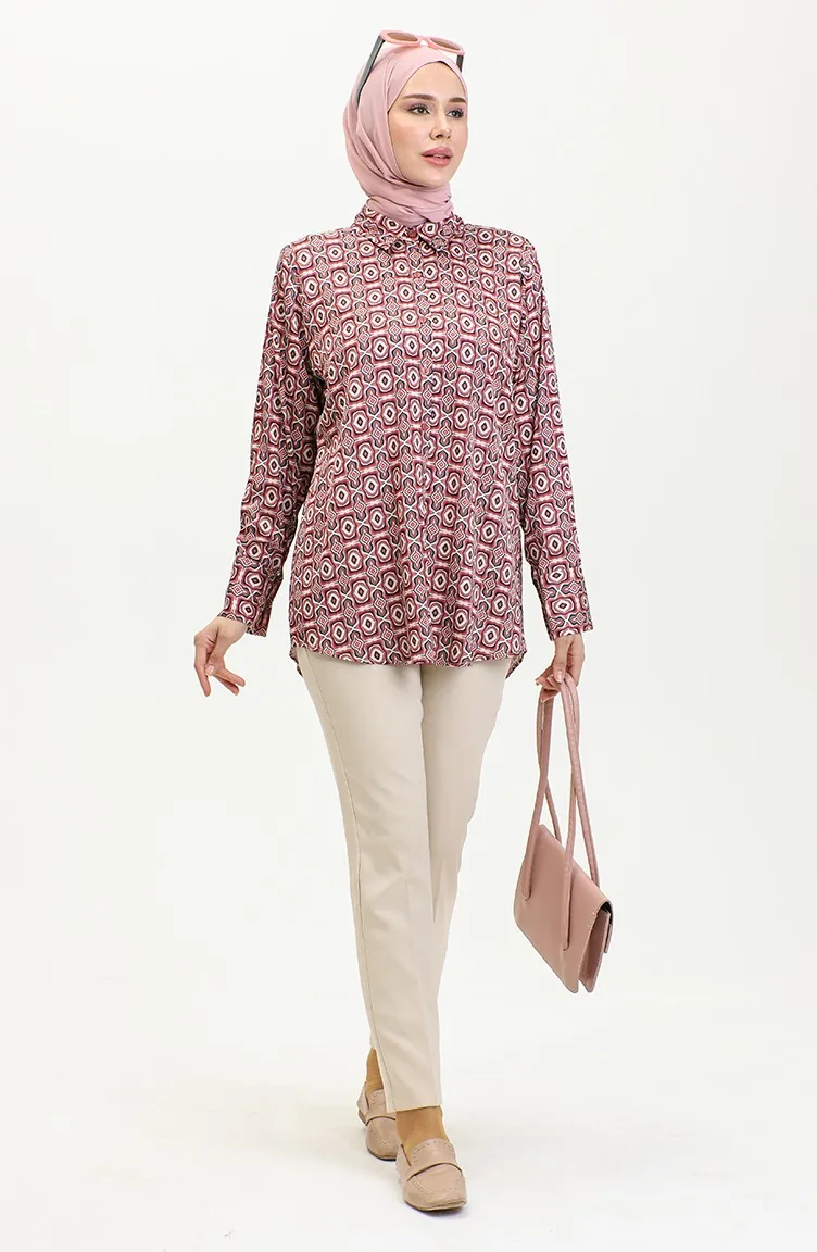 Large Size Satin Shirt Claret Red T1647 1046