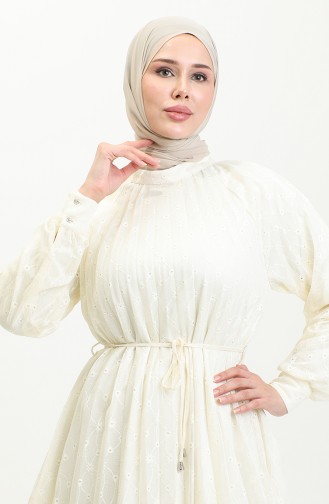 Büyük Beden Dantel Pliseli Tunik Krem T1694