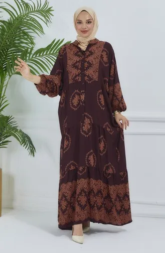 Robe à Motifs Manches Ballon 5585-05 Marron 5585-05