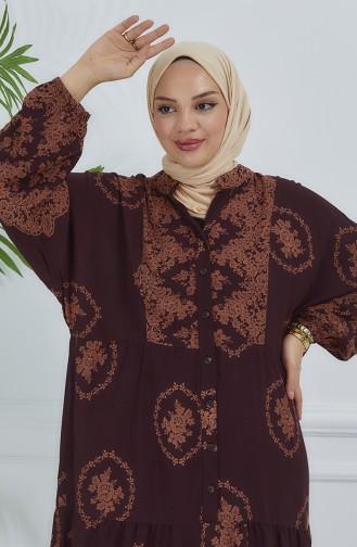 Robe à Motifs Manches Ballon 5585-05 Marron 5585-05