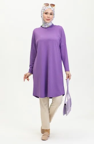 Comfortable Cut Flowy Plain Tunic 8730-02 Purple 8730-02