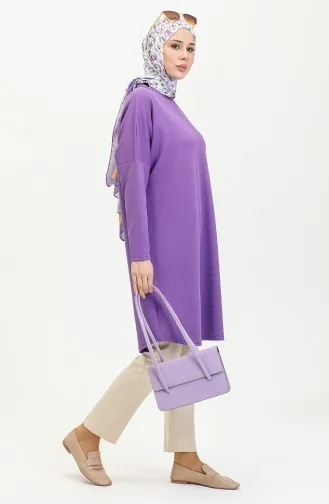 Comfortable Cut Flowy Plain Tunic 8730-02 Purple 8730-02