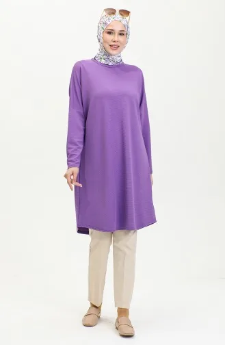 Comfortable Cut Flowy Plain Tunic 8730-02 Purple 8730-02