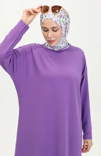 Comfortable Cut Flowy Plain Tunic 8730-02 Purple 8730-02
