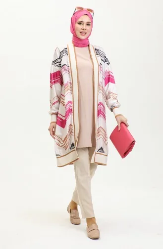 Büyük Beden Desenli Abaya Pembe K325