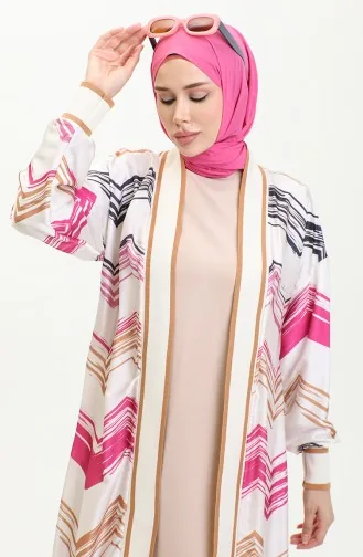Büyük Beden Desenli Abaya Pembe K325