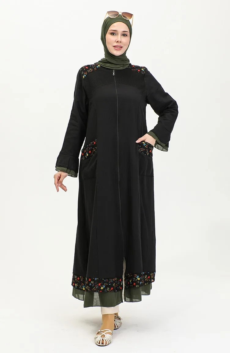 Şile Tuch Authentic Abaya 6767-01 Schwarz Khaki 6767-01