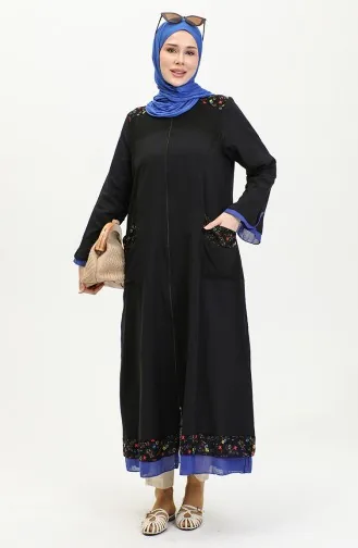 عباية سادة من نسيج شيلة 6767-03 أسود أزرق 6767-03