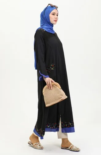 عباية سادة من نسيج شيلة 6767-03 أسود أزرق 6767-03