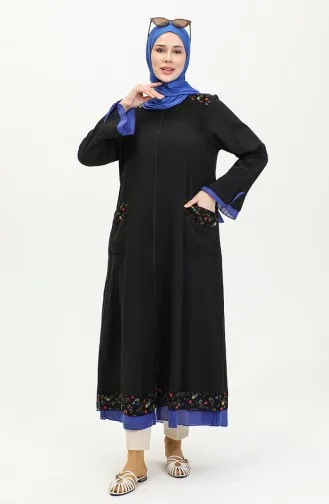 عباية سادة من نسيج شيلة 6767-03 أسود أزرق 6767-03