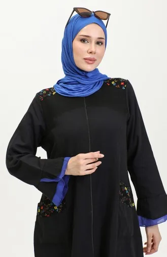 عباية سادة من نسيج شيلة 6767-03 أسود أزرق 6767-03